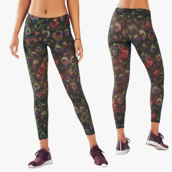 Fabletics Pants - Fabletics High Waist Leggings Sliming Powerhold Peacock Print Size S